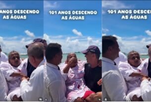 Batismo aos 101 anos: idosa de Pernambuco sendo batizada pelo Pastor Eslijanai Carlos