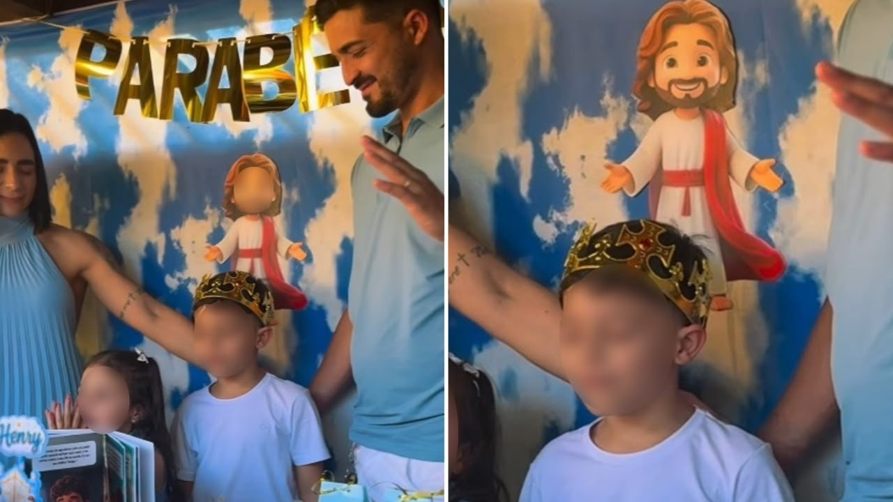 Menino de 7 anos emociona ao celebrar aniversário com tema de Jesu... 1 Menino celebra 7