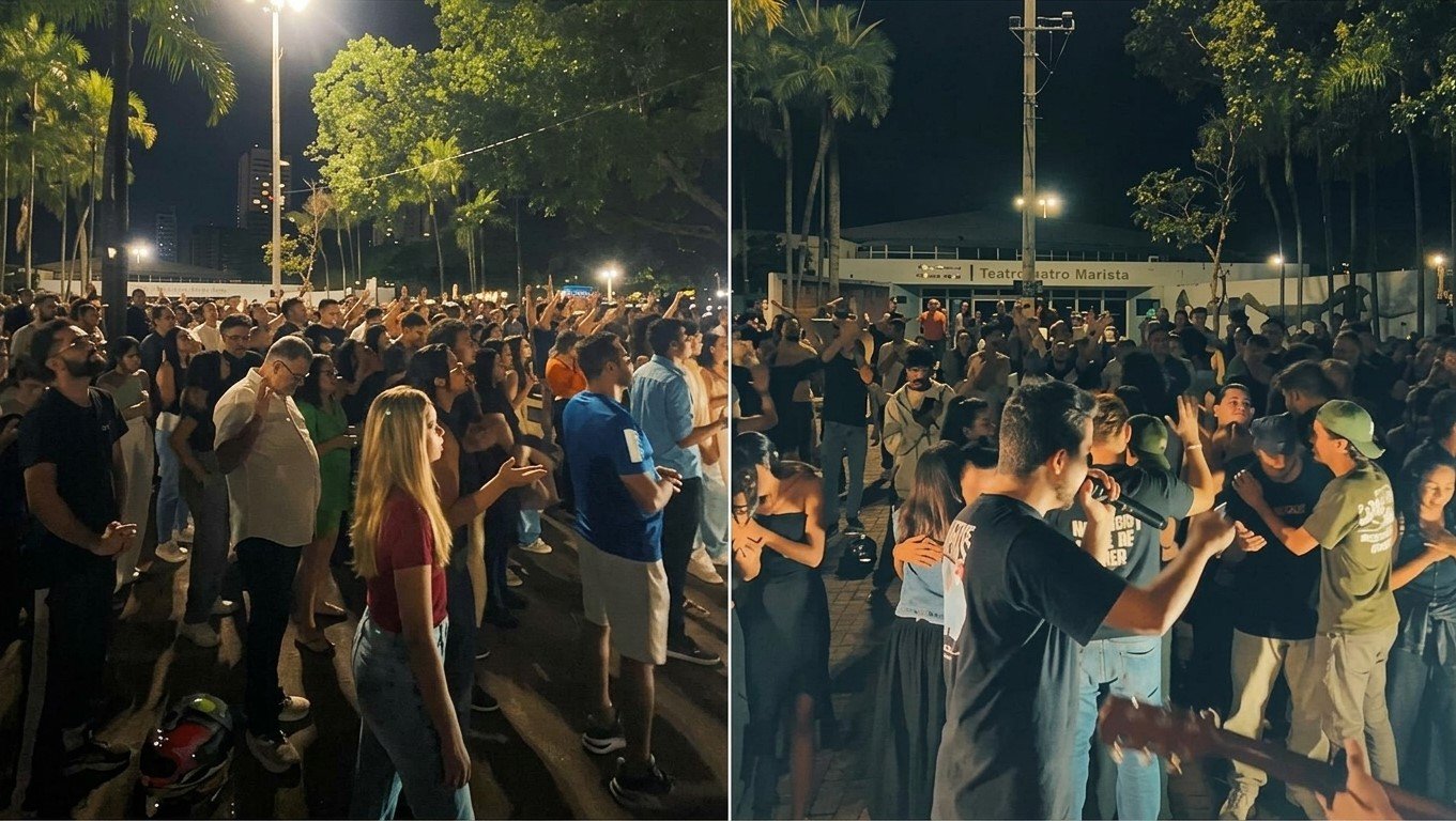 Culto na Praça Universitária mobiliza estudantes em Goiânia e ge... 1 Estudantes fazem culto