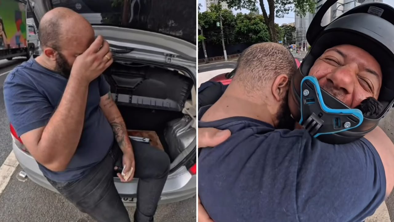 Motorista de aplicativo emociona ao receber ajuda após orar por mi... 1 Motorista chora ao